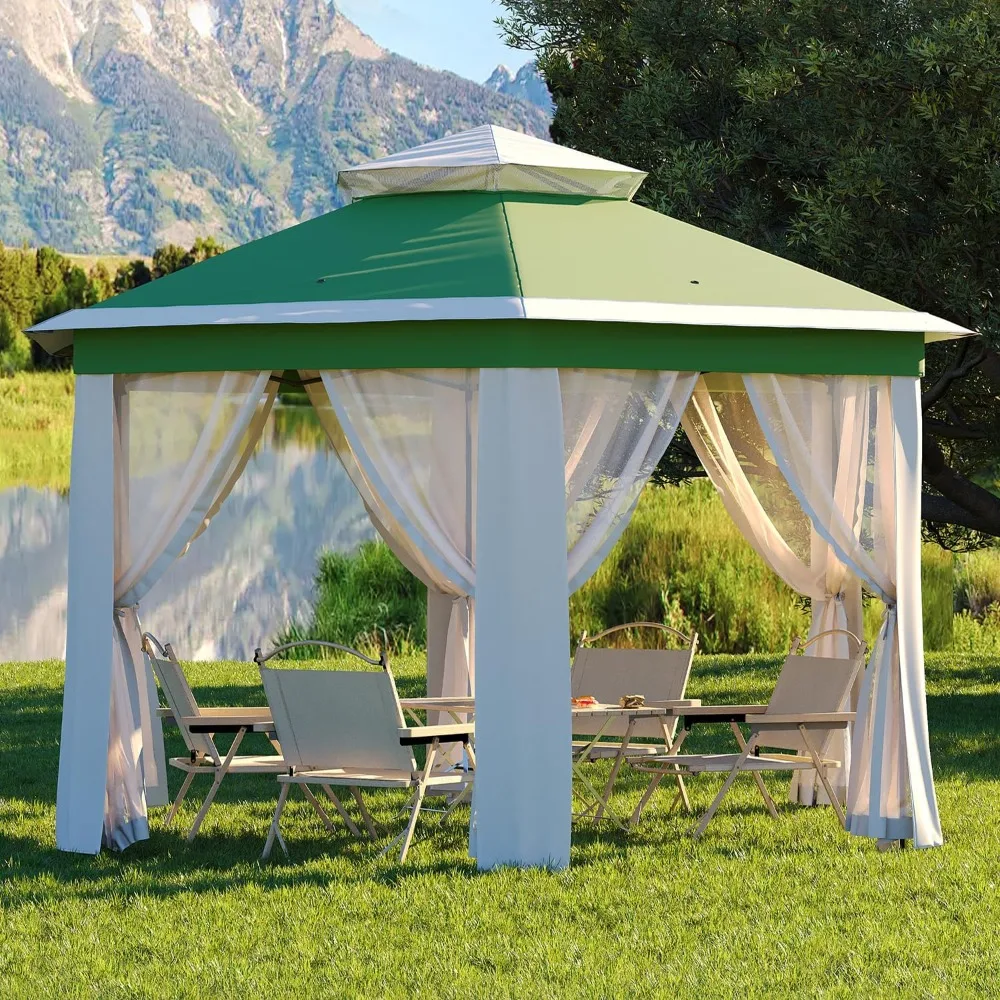 

13x13FT Pop Up Gazebo Screen Tent,Hexagonal Instant Gazebo Tent with Mosquito Netting Outdoor Canopy,6 Sided Sun Shelter with M