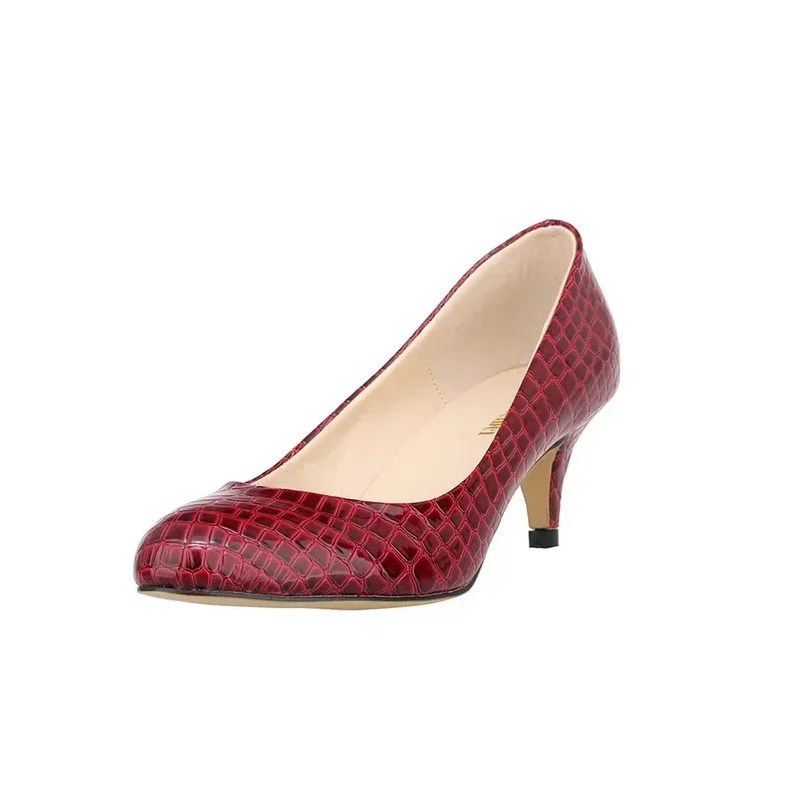 

Women Pumps Spring Autumn Classic Styles Sexy Round Toe Faux Crocodile 5cm Low High Heels Fashion Office Wedding Shoes Plus Size