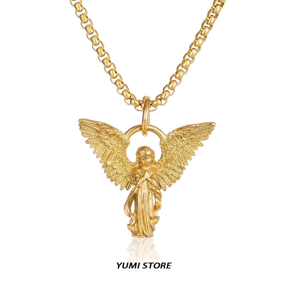 Vintage Prayer Angel Pendant Necklace for Man Woman Original Design Non Fading Titanium Steel Luxury Punk Couple Jewelry Gift
