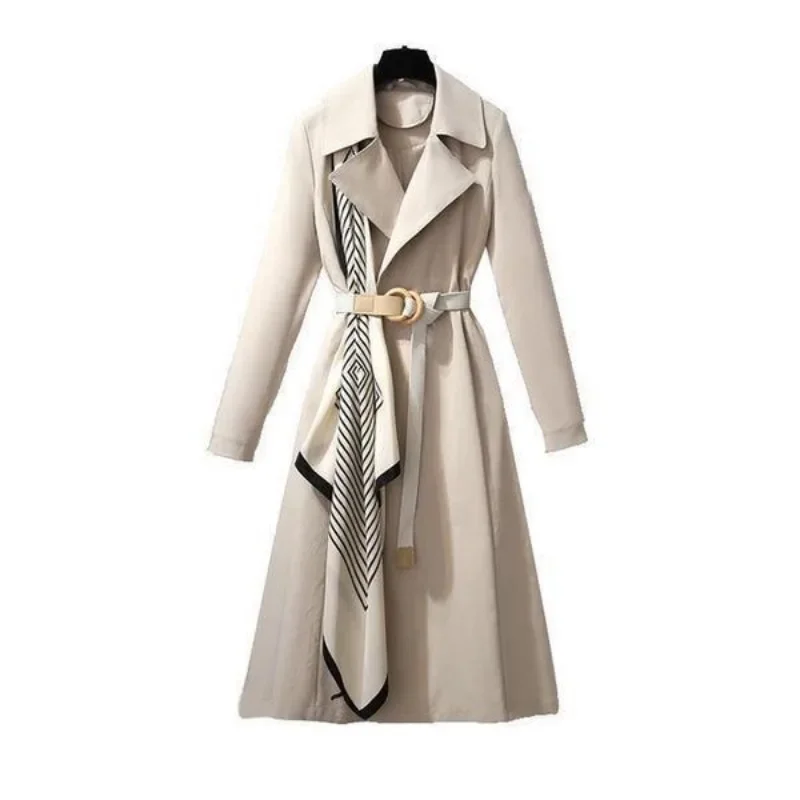 Autumn Women's New Korean Double breasted Windbreaker Casual Jacket Coat Long Sleeve Belt Windproof Casual Mid length Coat