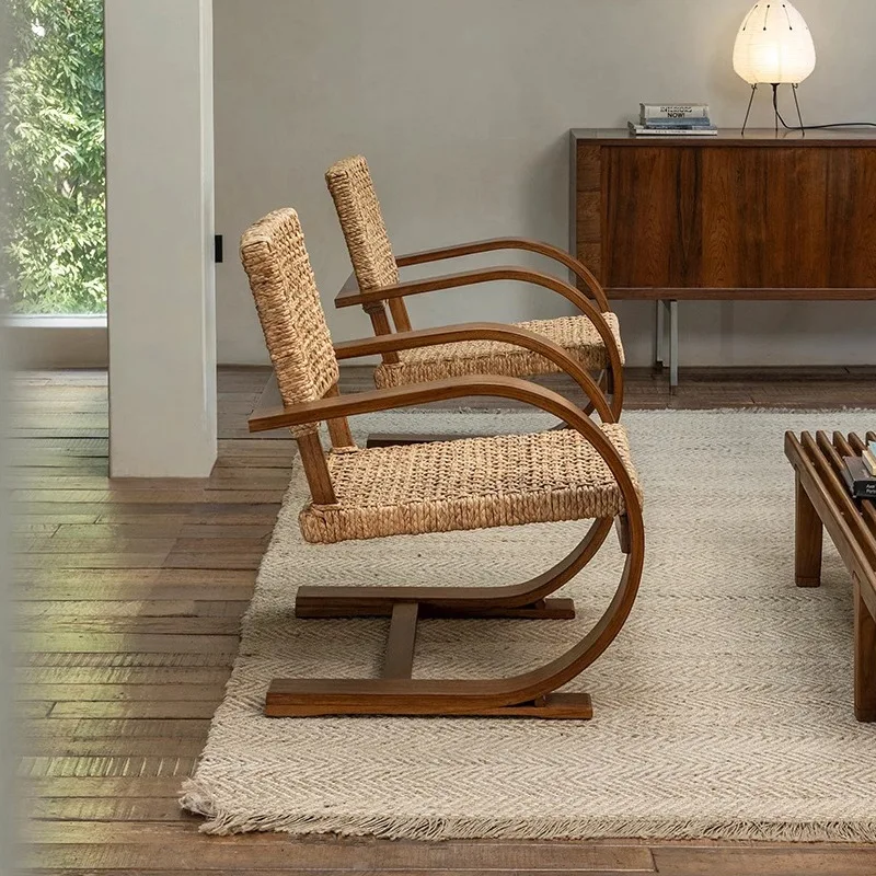

Ja Medieval grass rope solid wood leisure chair retro living room single sofa chair