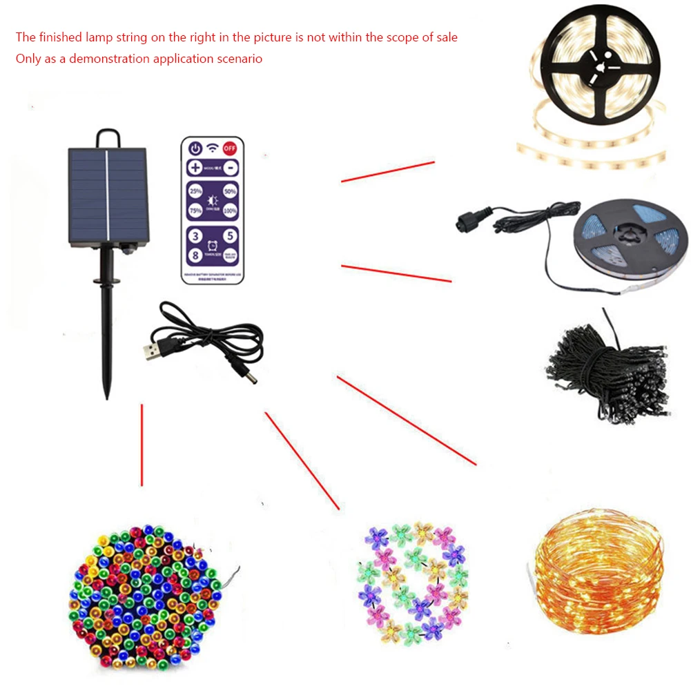 Solar String Light Control Box Kit 1200mAh Lithium Battery Panel for 3.7V 24V LED String Lamp DC Charging With Remote Control image 5