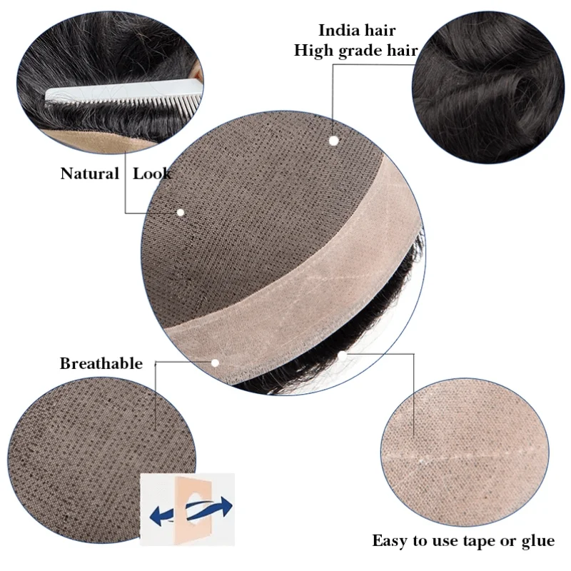 Toupee Men Mono Durable Male Hair Prosthesis Natural Human Hair Replacement System Unit Man Hairpiece Men Wig 130% Density