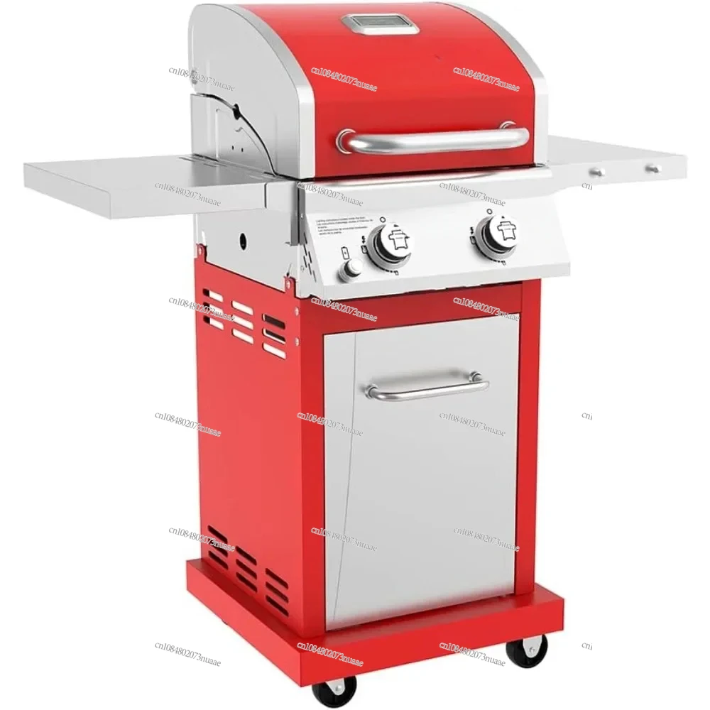 Propane Gas BBQ Grill with 2 Burners, Warming Rack, 401 Sq. in Foldable Cooking Area for Kitchen, Outdoor Patio, Red, 28000 Bars