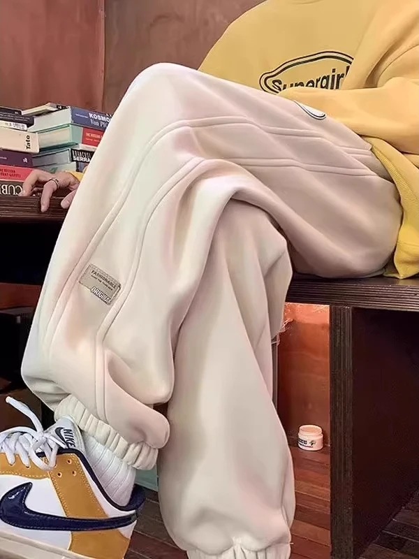 

Мужские повседневные спортивные брюки больших размеров в американском стиле, утепленные флисом, свободного кроя, с эластичным поясом, для осени и зимы