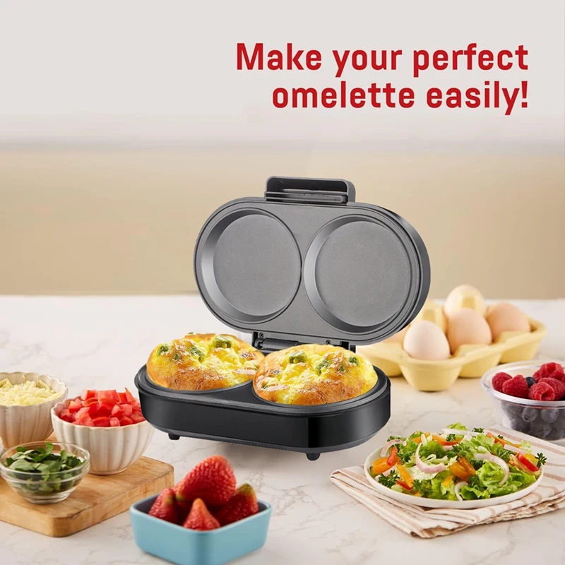 Double Mini Omelet Maker Round Non-Stick Grids Makes 2 Personalized Individual Breakfast Chaffles & Hamburger