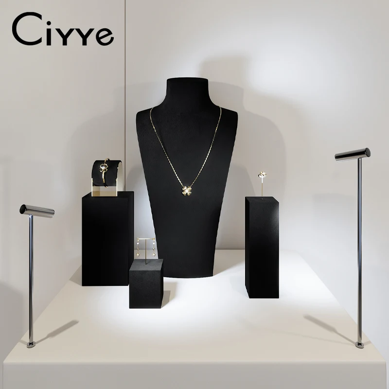 

Ciyye Black Microfiber Jewelry Display Prop Ring Earring Necklace Portraits Counter Jewelry Display Stand High End Jewelry Rack