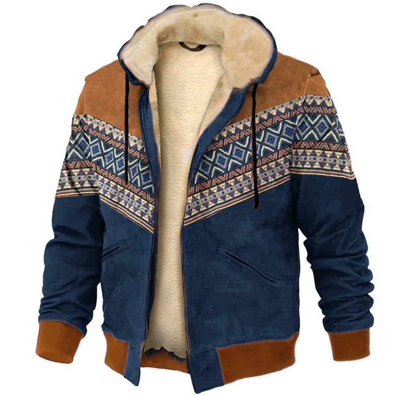 Hip Hop Tribal Ethnic style Multicolor 3D Printed Winter Hoodies Zipper Jacket outdoors Outerwear Men Fleece Jackets Warm Coats