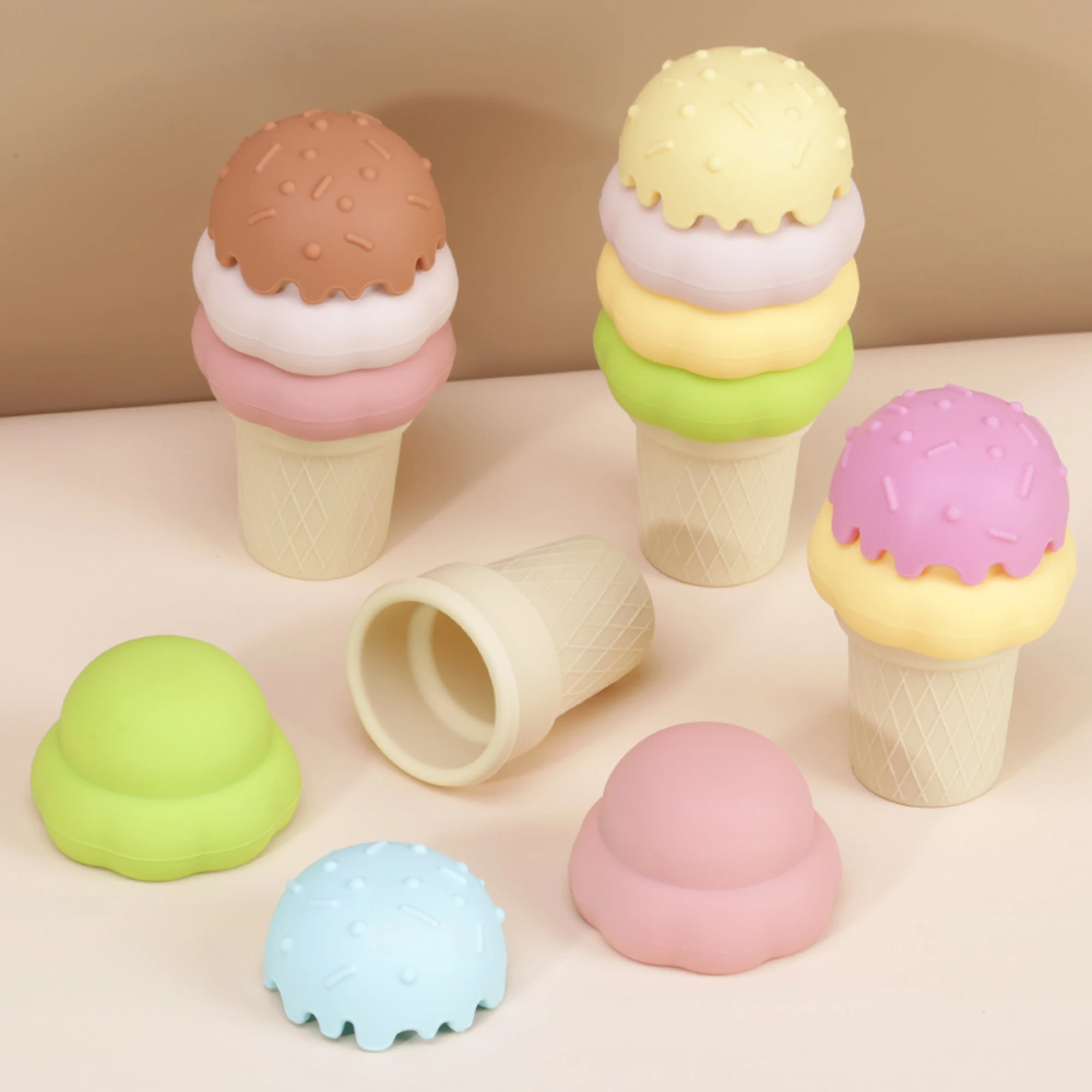 Baby Ice Cream Stacking Cups Set Of 4, Early Educational Toys, Building Toys Blocks, Silicone Toddler Stackable Toy