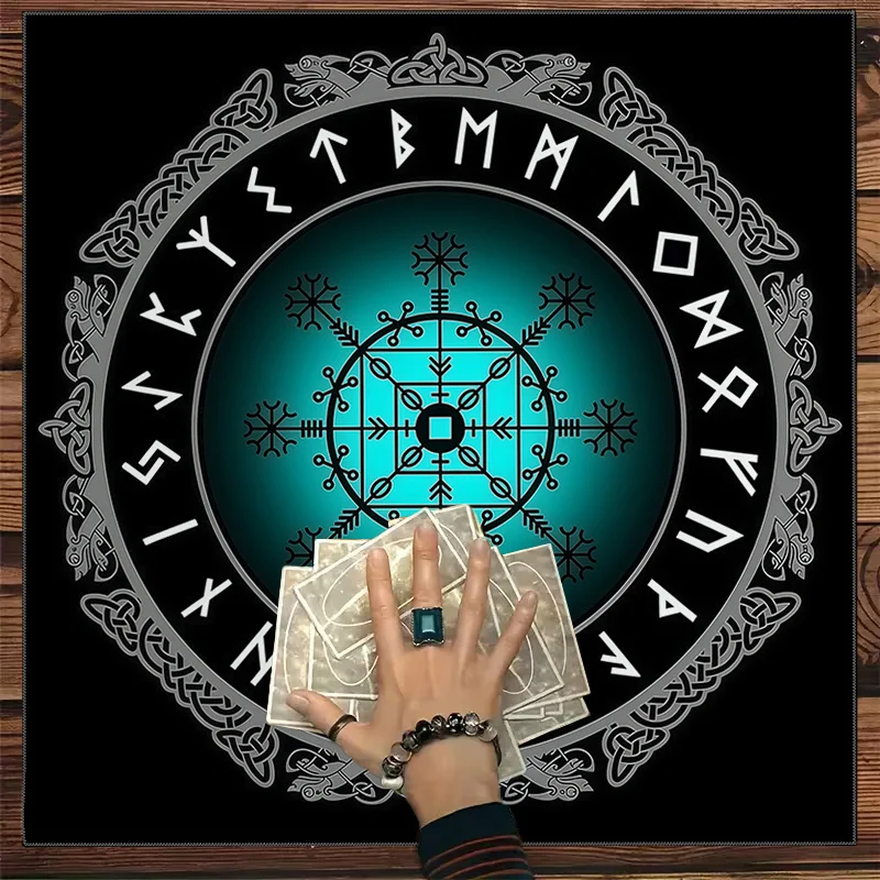 VIKAMA Nordic Viking Compass Pattern Tarot Tablecloth, Mysterious Design Desktop Atmosphere Decoration For Games And Parties