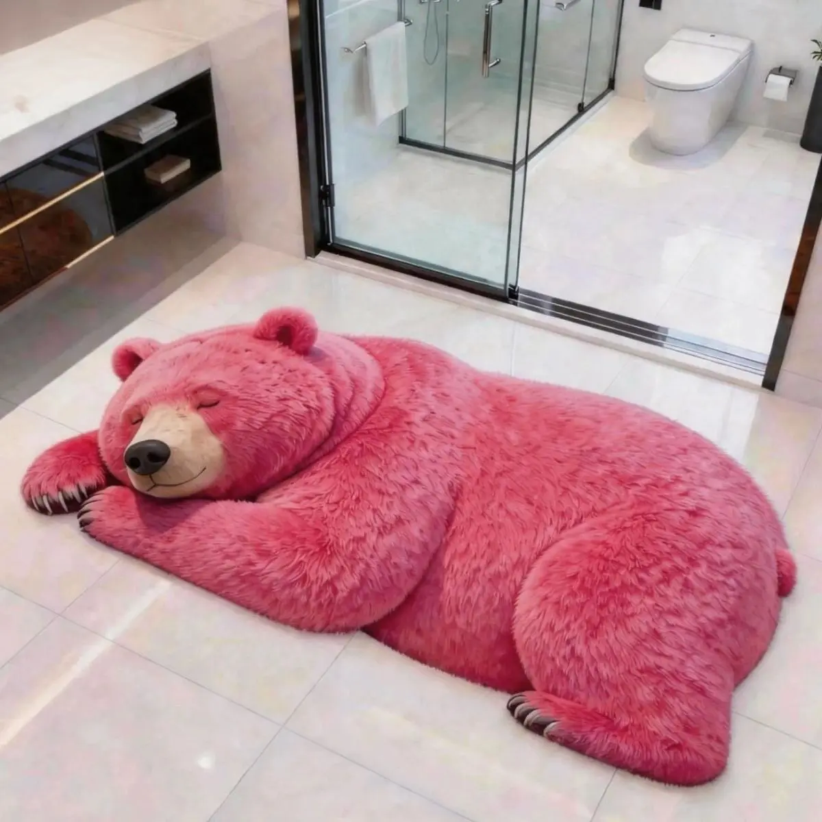 VIKAMA Realistic Sleeping Grey Bear Shaped Bath Mat Non Slip Washable Absorbent Floor Rug Creative Animal Bathroom Decor Mat
