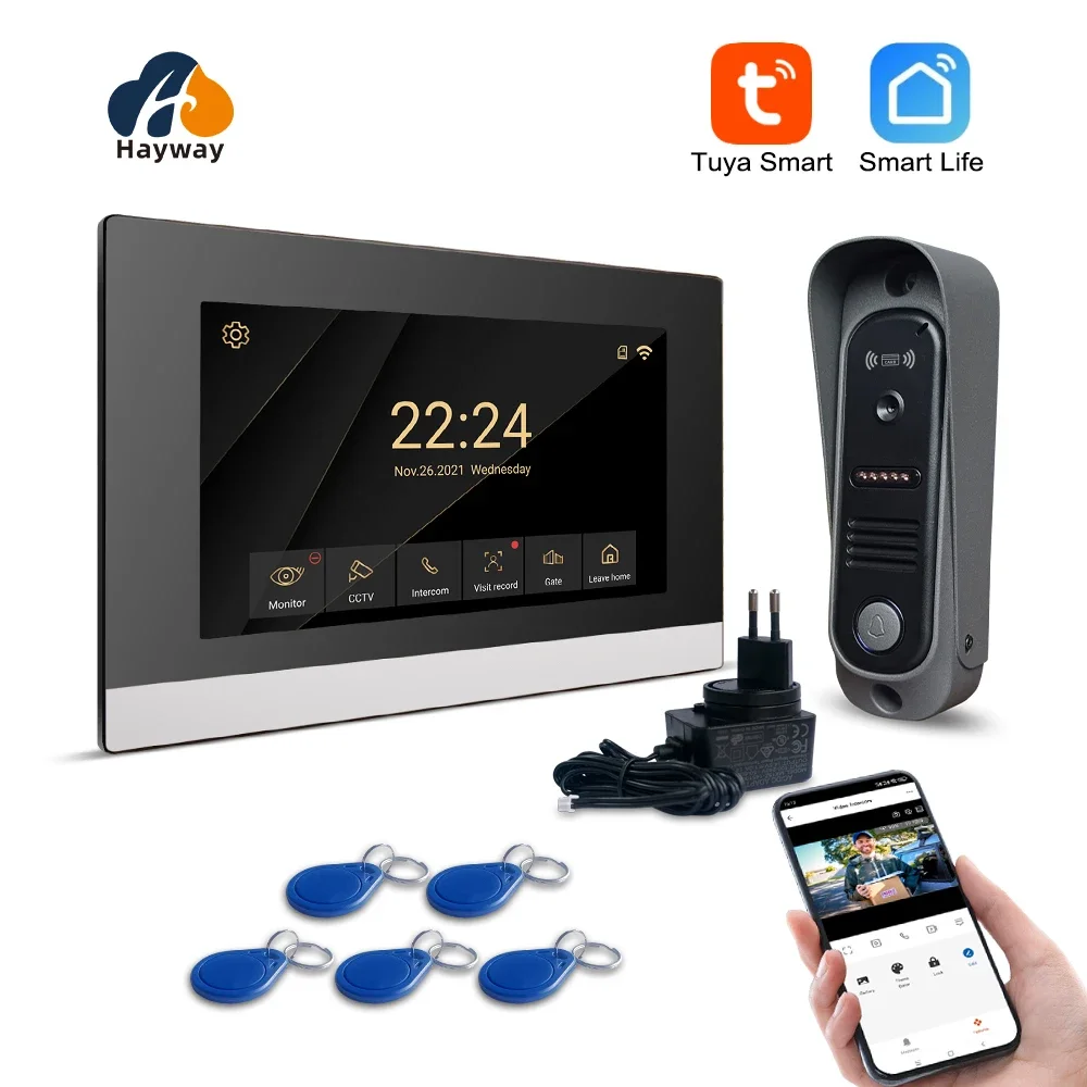 Hayway Tuya Wifi Video Intercom 1080P Doorbell 7Inch IPS Full Touch Monitor With Mobile Detection ID Access Control Unlocking