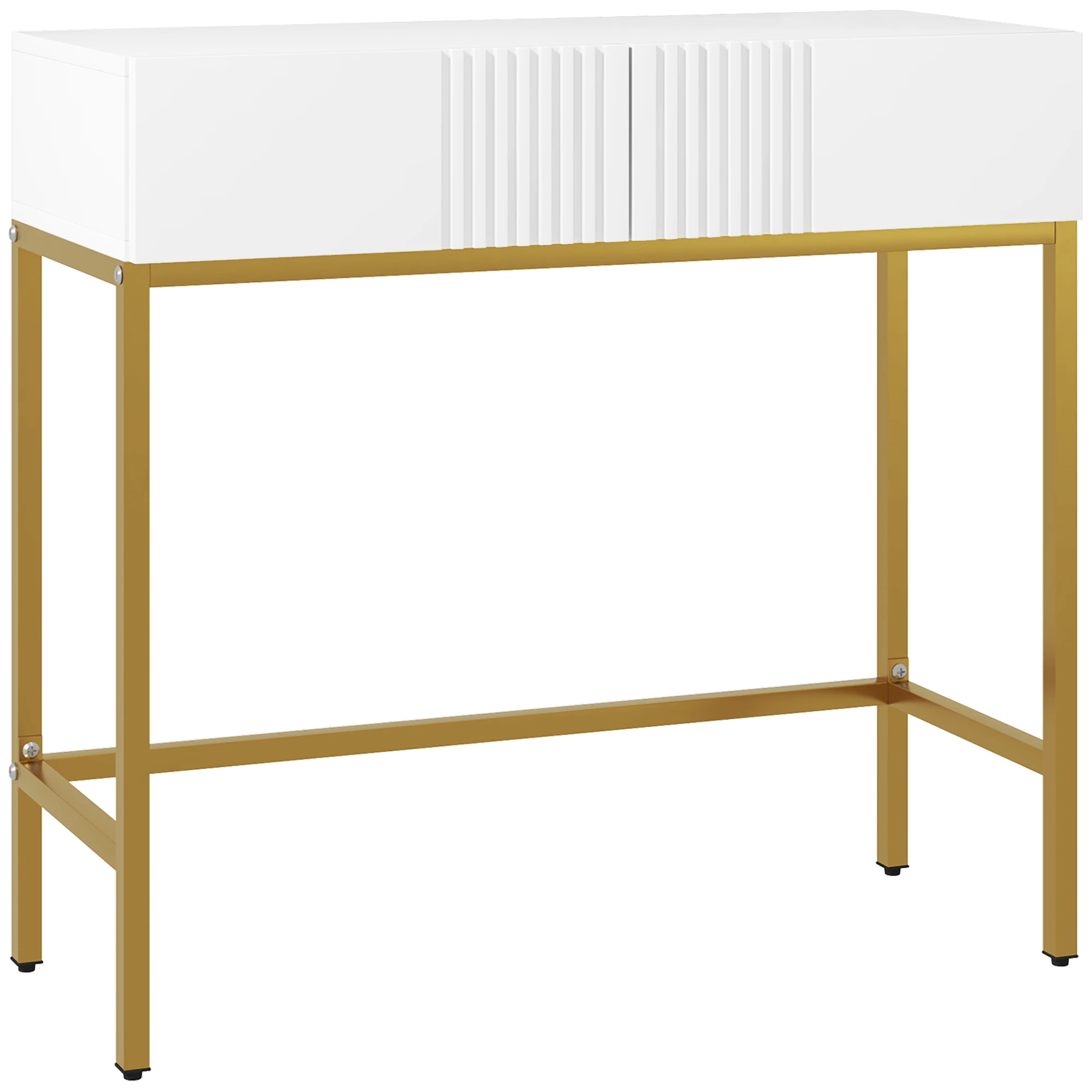 HOMCOM modern console table with 2 drawers and steel legs 80x31,5x75 cm White