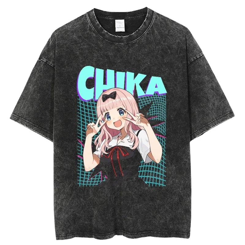 

Oversized Streetwear Manga Short Sleeve Tops Tees Kaguya Love is War Harajuku Anime T-shirts Vintage Washed Graphic T-shirts