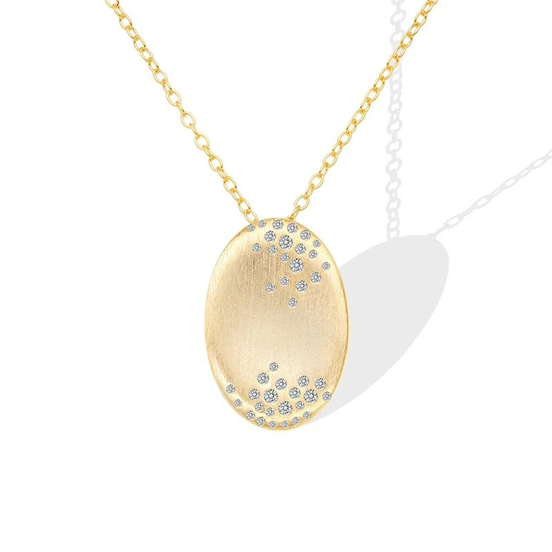New S925 Silver Necklace with High-end Oval Brushed Inlay, Light Luxury, Niche Design, Collarbone, Wedding Jewelry