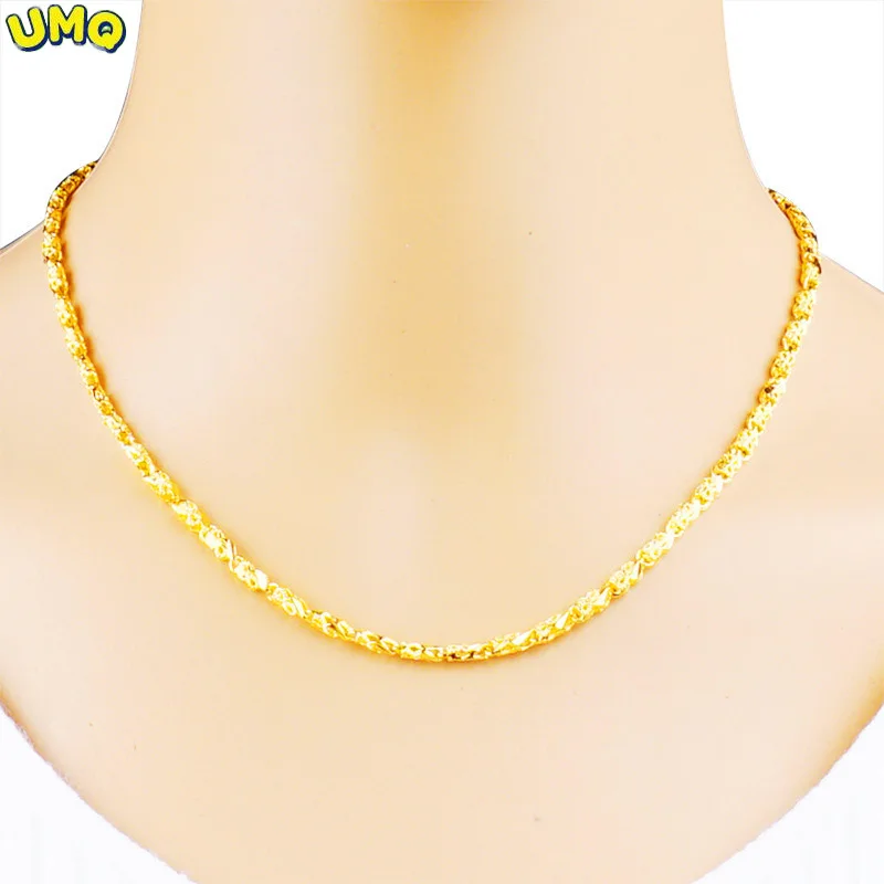 

Plated 100% Real Gold 24k 999 gold inverted model Necklace female fish Lucky Clover 24K real necklace Pure 18K Gold Jewelry