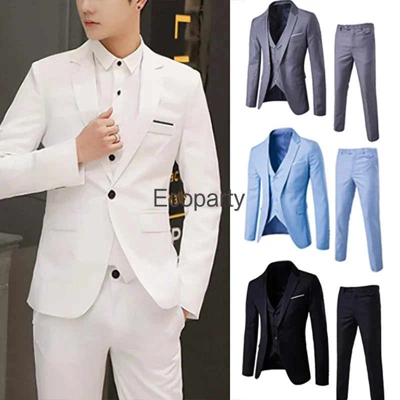 Conjuntos de 3 piezas para hombre, Blazers formales de boda, trajes elegantes de negocios de lujo, chaleco completo, pantalones, Abrigos, Chaquetas clásicas, ropa de trabajo masculina, 2023