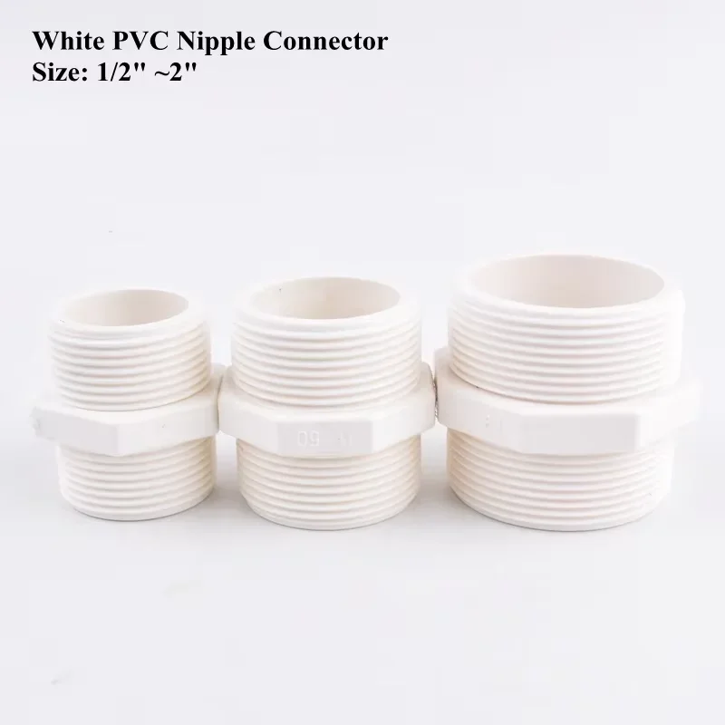 1/2"~2" White PVC Nipple Connector Double Male Thread Joint Garden Water Pipe Connector Aquarium Tank Adapter Tube Joint