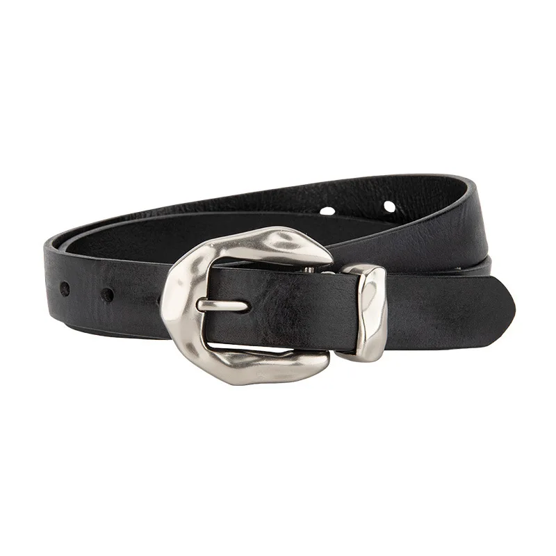 Korean Style European and American Retro Women's Genuine Leather Belts with Silver Buckle,Paired with Jeans Fashionable Belt