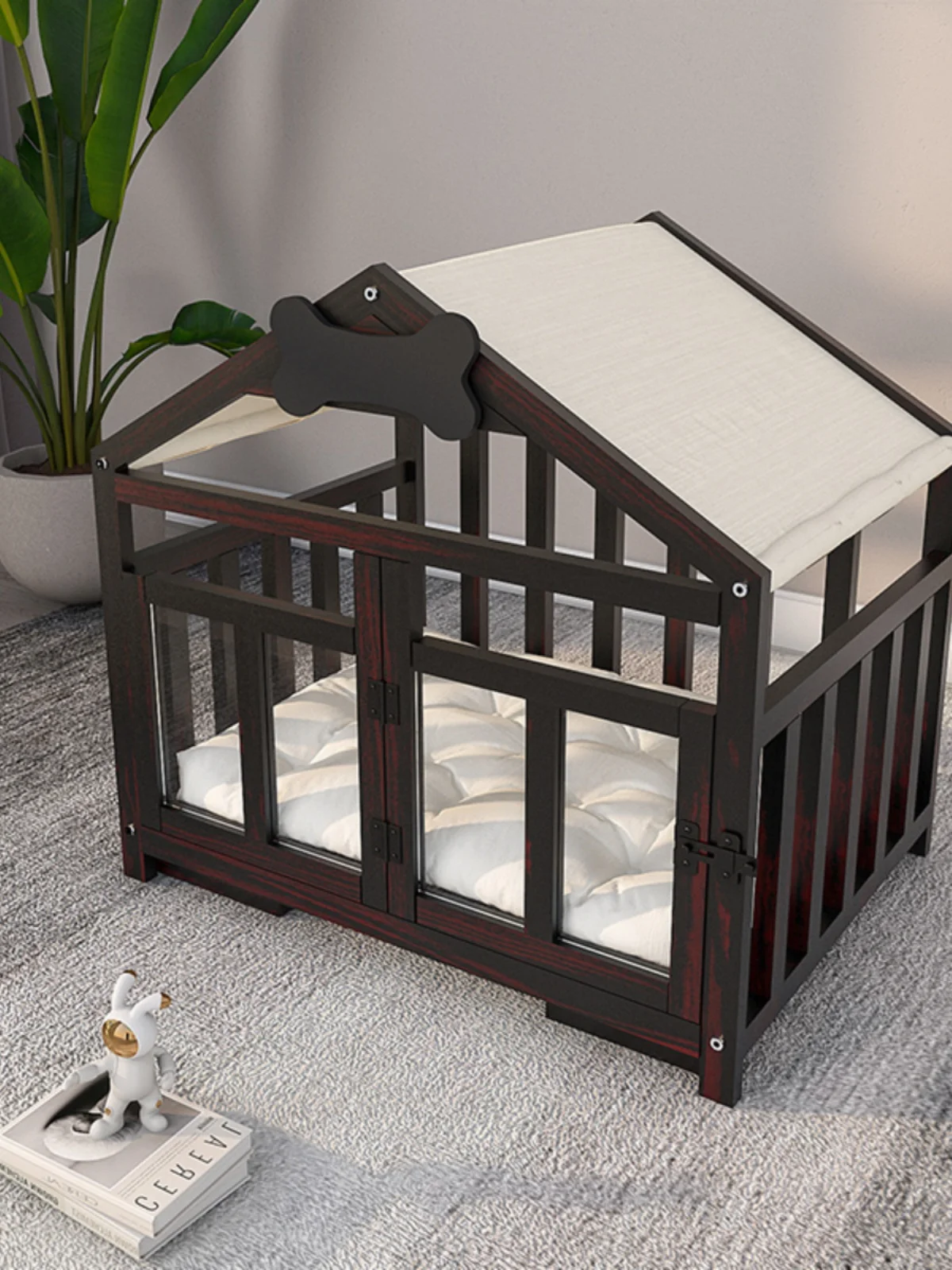 Indoor kennel house Solid wood dog house Cage Small dog All seasons Removable and washable pet bed Wooden dog cage