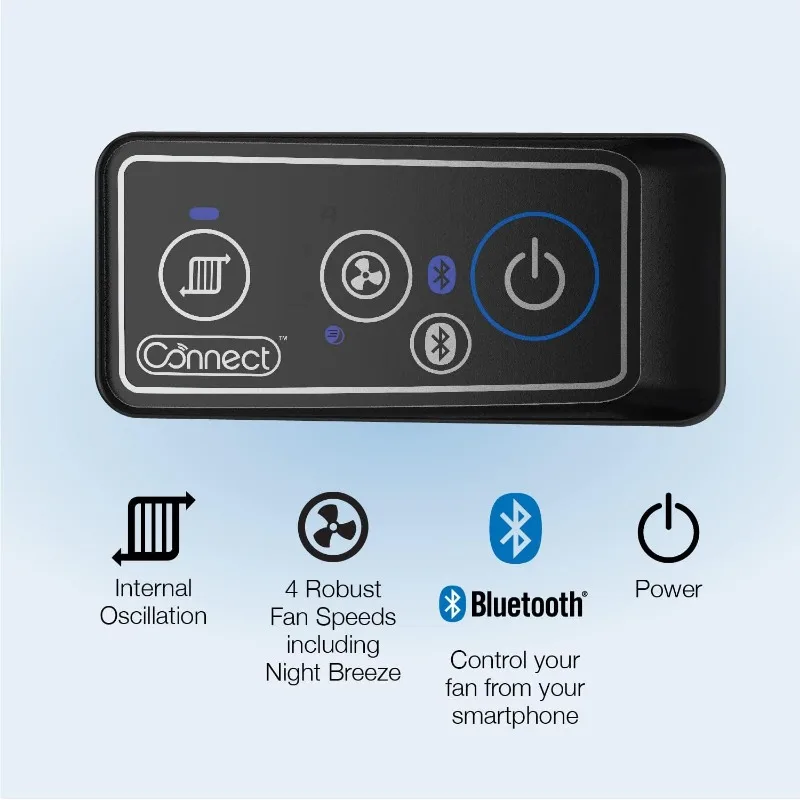 Ventilador portátil da torre ao ar livre, tecnologia Bluetooth para Decks, Pátio e Varandas, 4 Velocidades, Modo Noturno, 42"