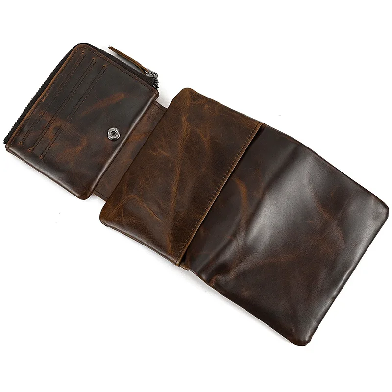 Genuine Leather Tri-fold Short Wallet, Top Grain Cowhide Purse with Coin Pocket & Multiple Card Slots for Men