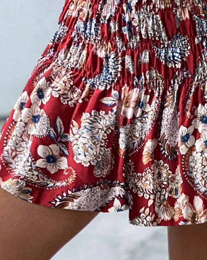 Women's Shorts Floral Print High Waist Strechy Shirred Shorts Casual Loose Fit Shorts Leisure Vacation Style Retro Shorts