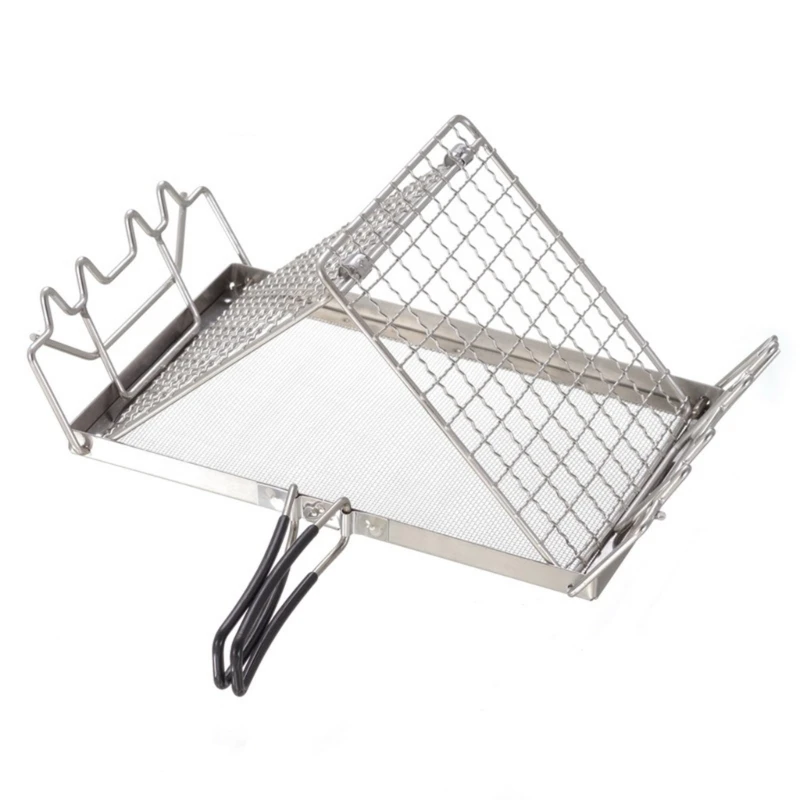 652F Stainless Steels Toaster Rack Folding Bread Heaters Camping Adventure Bread Toaster Tray Adjusted Steel Folding Grill