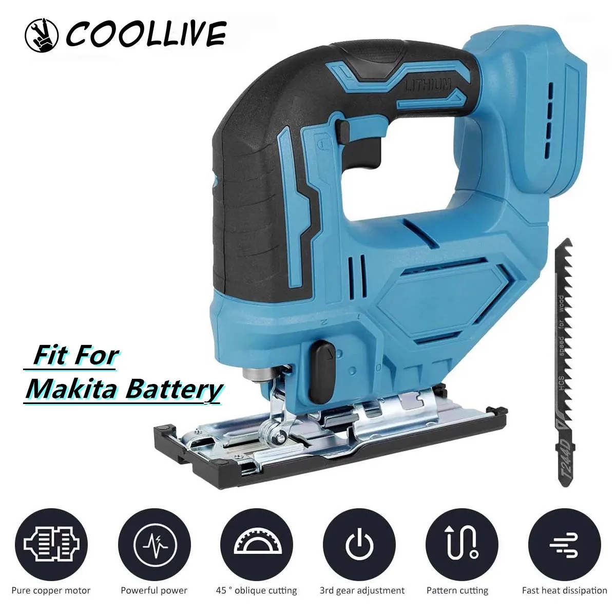 

5500RPM 65mm Brushless Cordless Jigsaw Electric Jig Saw Portable Multi-Function Woodworking Power Tool for Makita 18V Battery