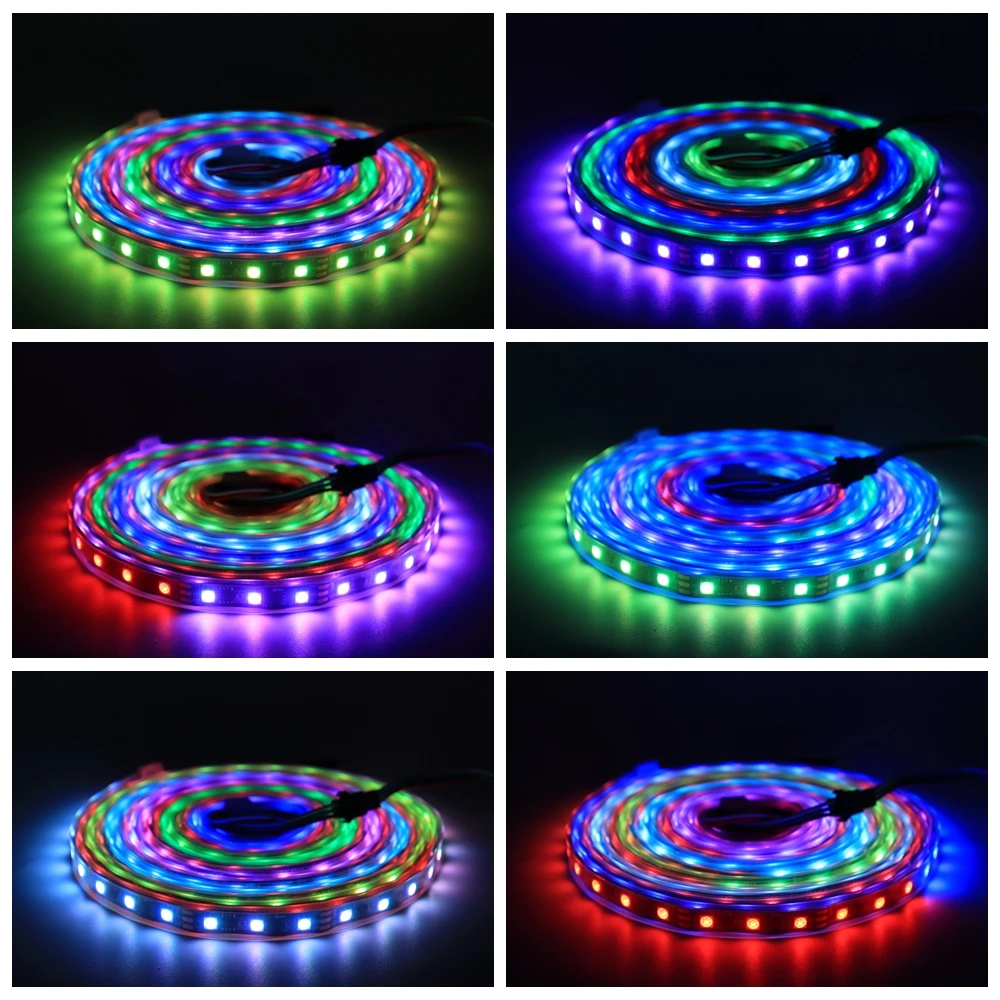 Imagem -06 - Flexível Digital Rgb Led Light Strip Full Color Ribbon Pixel Endereçável 5050 Controle de id dc 12v Ws2811b Ws2811b