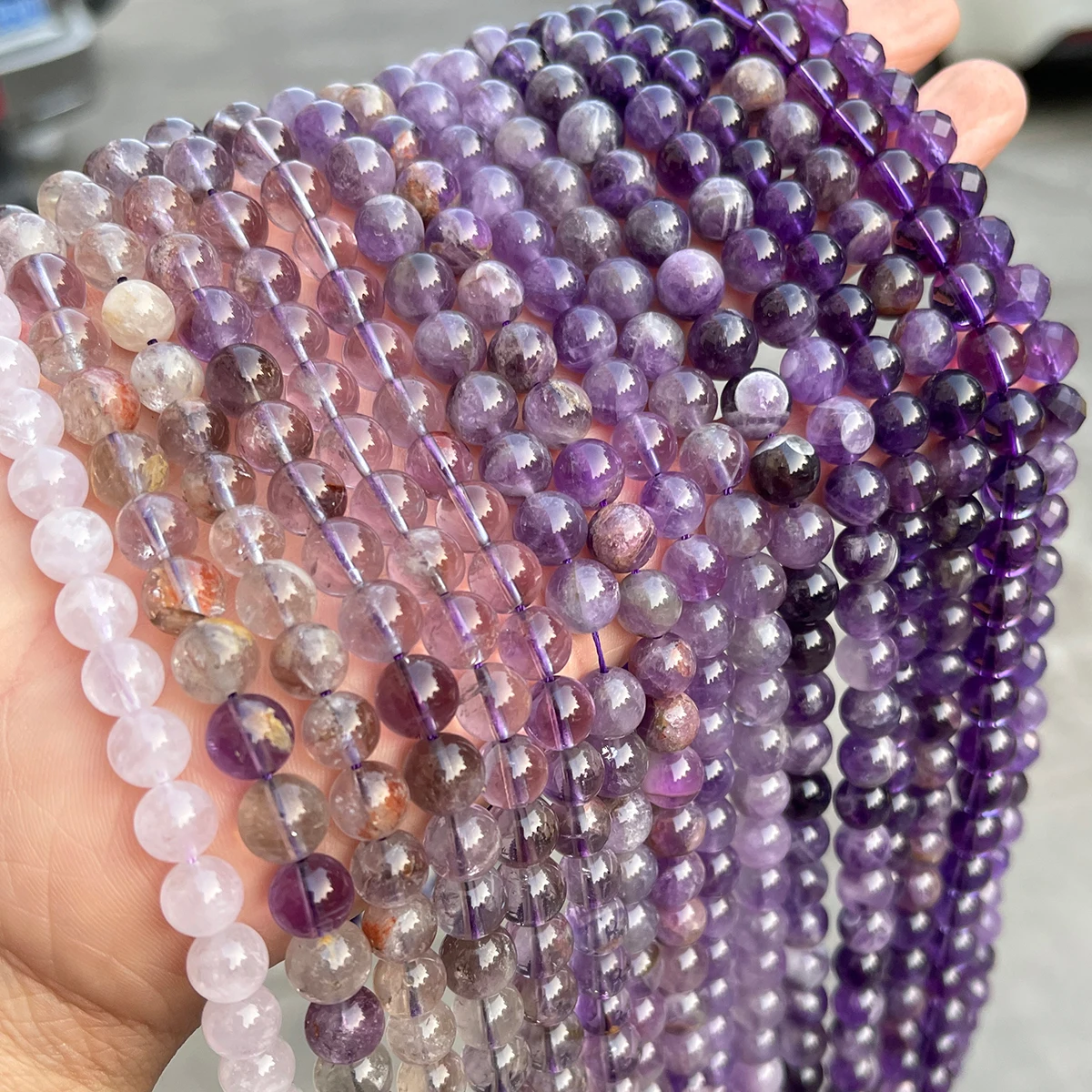 Natürliche lila Kristallperlen, Amethyst, lila Geisterquarz, lose Spacer für Schmuckherstellung, DIY-Armband, Halskette, Zubehör – Detail 2