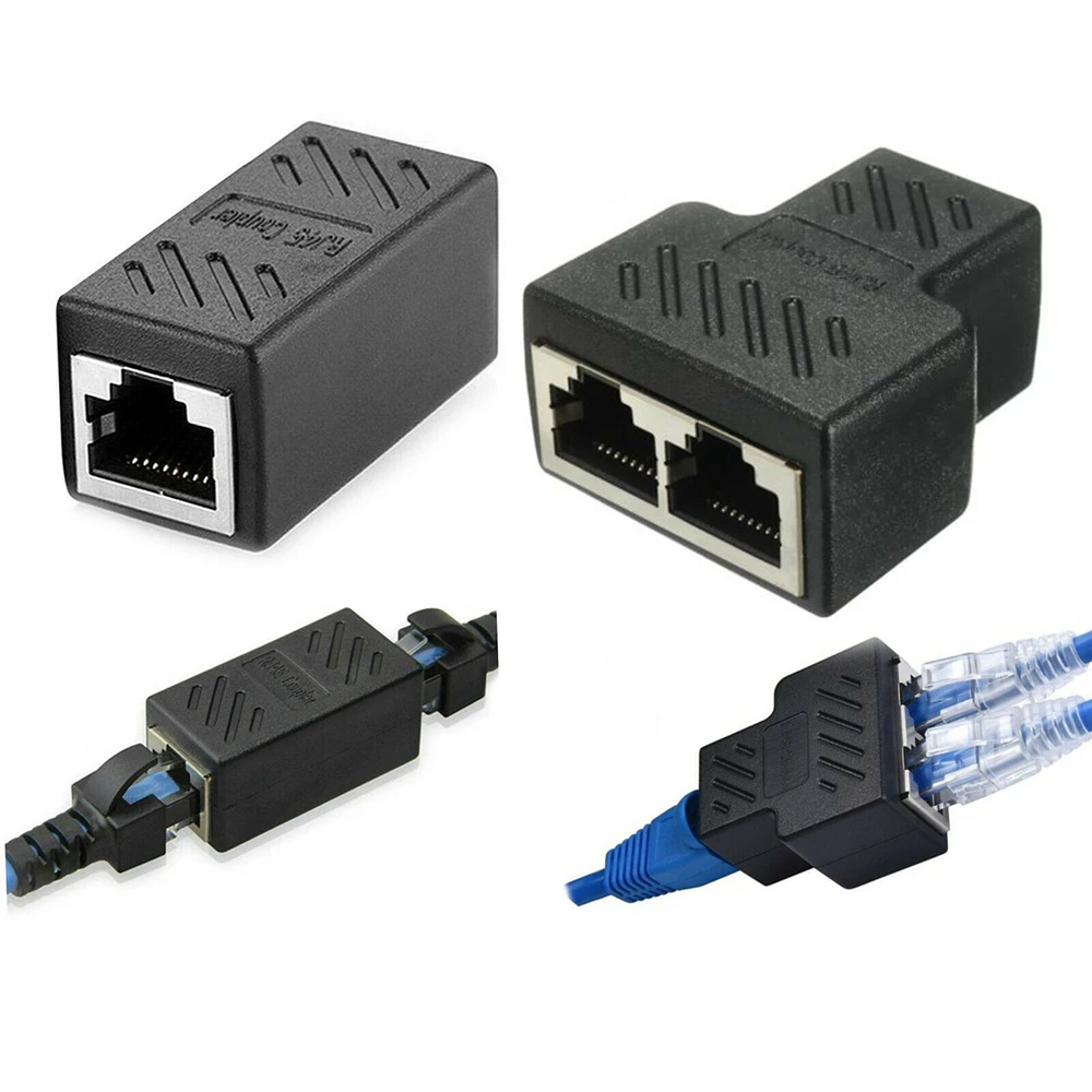 LAN 1 To 2 Ways Docking Plug Female Network Connector Adapters RJ45 Splitter Coupler