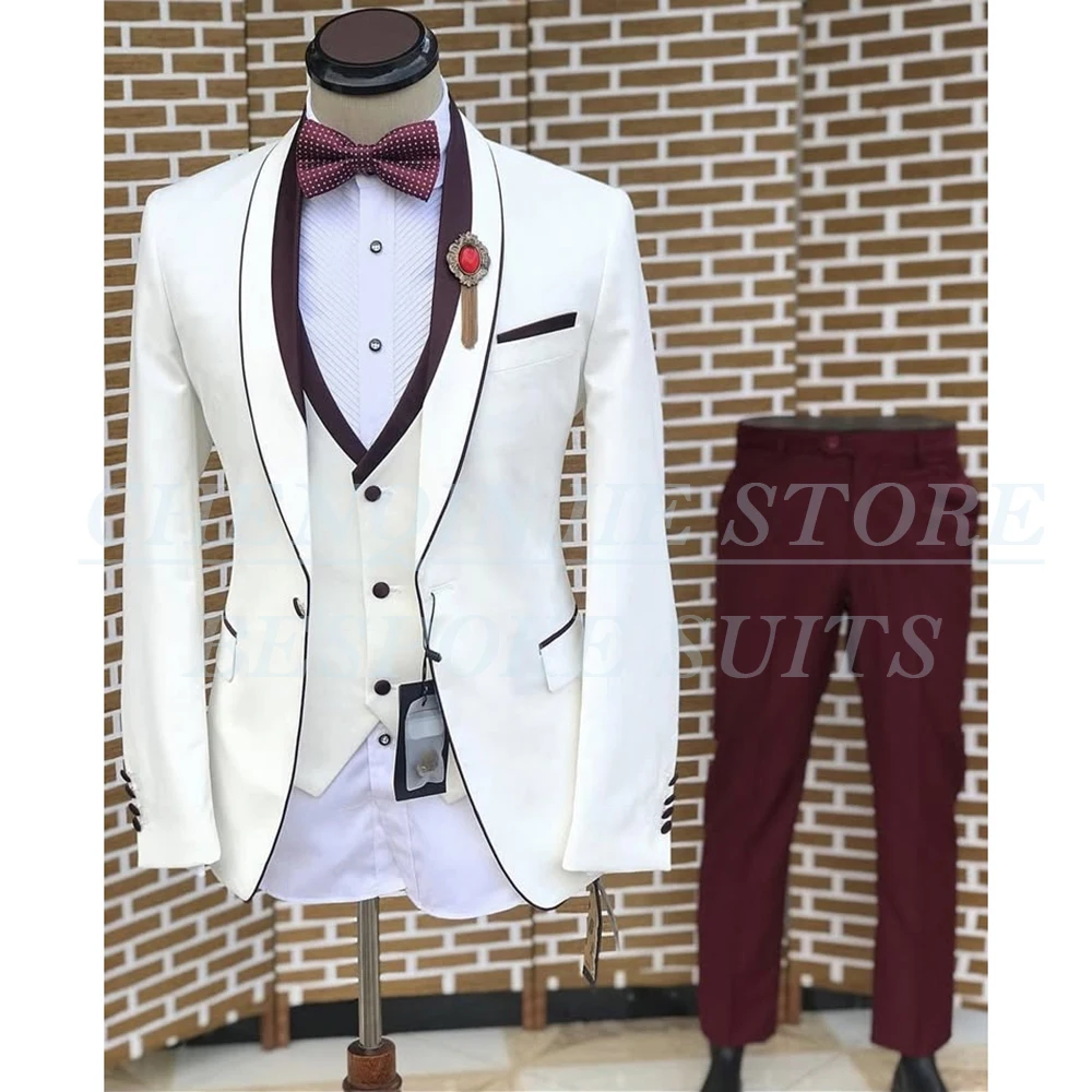 

Skinny Mem's Suits for Wedding Slim Fit One-Button Shawl Lapel 3 Piece Jacket Pants Vest Cusotmzied Male Clothing Costume Homme