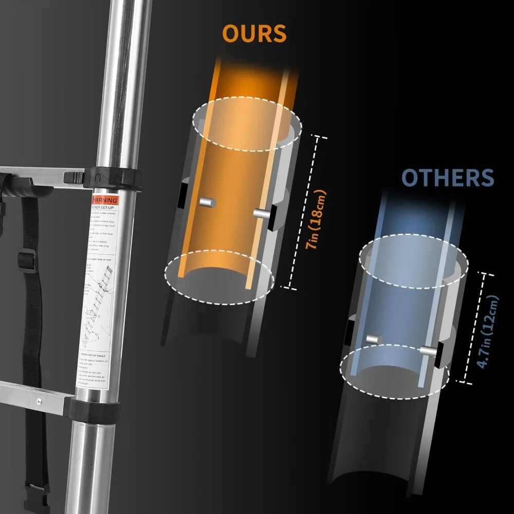 Escalera telescópica de acero inoxidable, 10,5 pies, retracción de un botón, extensión telescópica, diseño de cierre suave, extensible