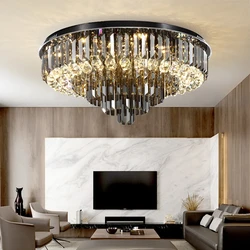 Led Crystal Ceiling Chandelier For Living Room Modern Home Decor Lamp Round Luxury Black Gold Lighting Fixture home appliance