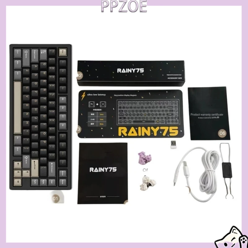 Teclado Mecânico Personalizado RAINY75 com Carcaça de Alumínio CNC, Teclado Gamer Sem Fio Tri-Modo RGB com Montagem Gasket para FPS Valorant CS2