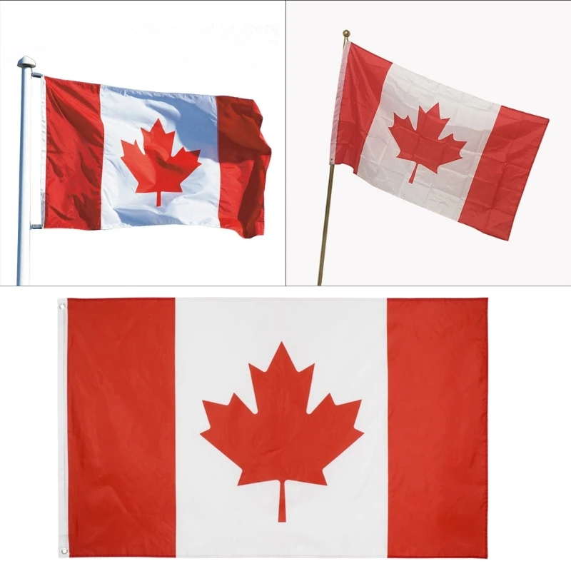 2024 New Polyester Canada Canadian Flag 3x5ft Outdoor Double Sided Heavy Duty Canadian National Country Flags with Sewn Striped