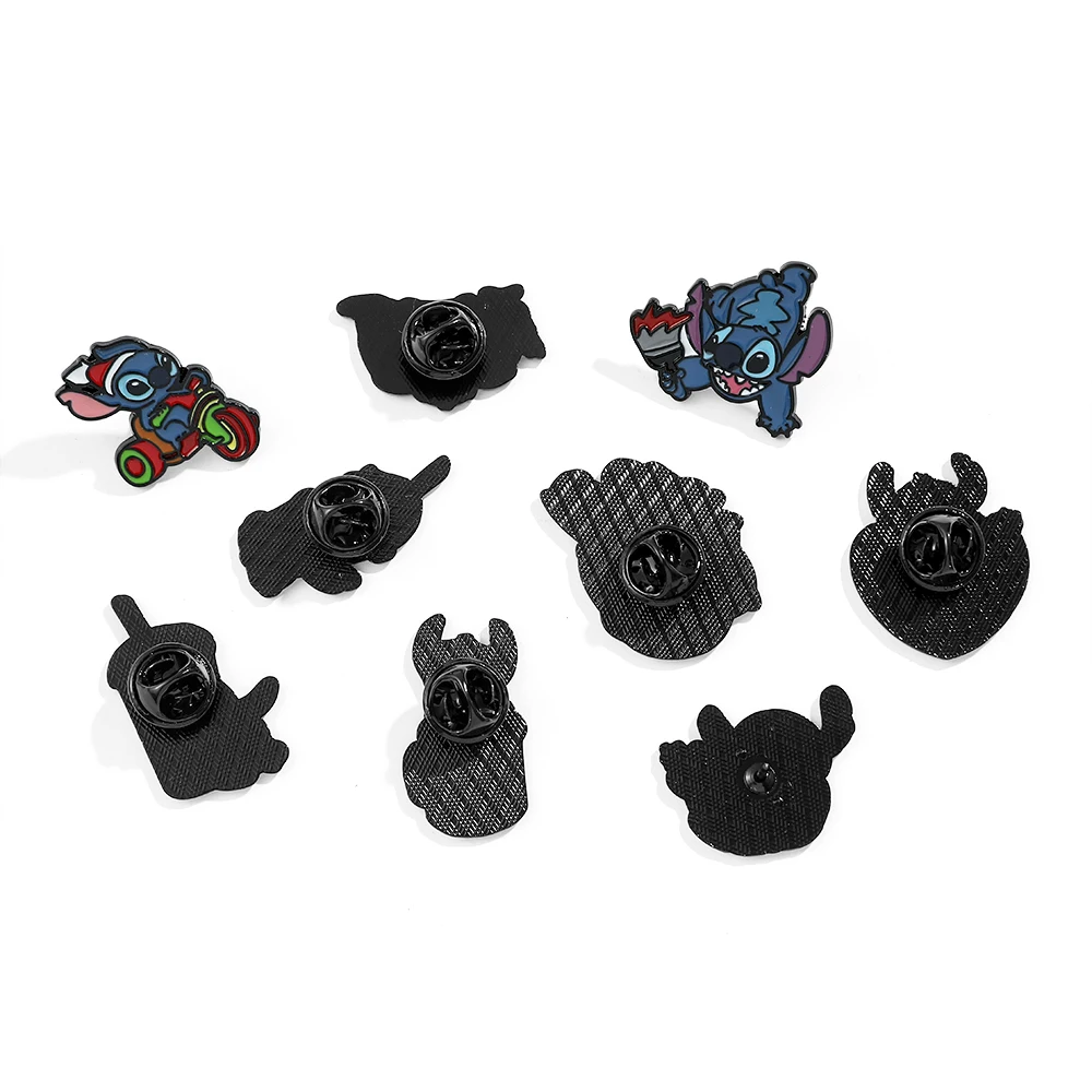 9 Pcs Anime Lilo & Stitch Brooch Cute Amazed Stitch Enamel Pin Metal Badge Jewelry Backpack Clothing Accessories