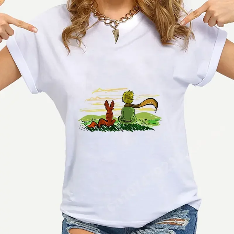 Little Prince Printing White T-shirts Short Sleeve Women Fashion Tees Casual Cartoon Female Clothes Summer O-neck Tops