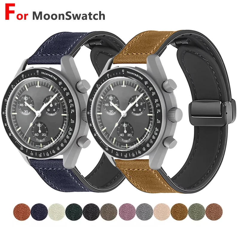 20 مللي متر حزام من الجلد السيليكون لأوميغا X سواتش المشتركة MoonSwatch المغناطيسي مشبك سوار لساعة سواتش الإفراج السريع الفرقة