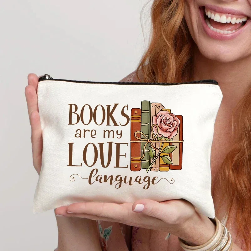 

Creative Campus Style Books Canvas Cosmetic Bag Organizer Storage Zipper Pouch Office Supplies Pencil Case Gifts for Book Lovers