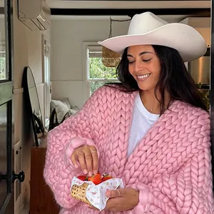 Bunt gestreifte Erntepullover für Frau Der Hals Langarm großer niedriger Pullover 2024 Herbst Lady Y2k High Street 12 Hauptverkäufe Croche Big Bice - №12