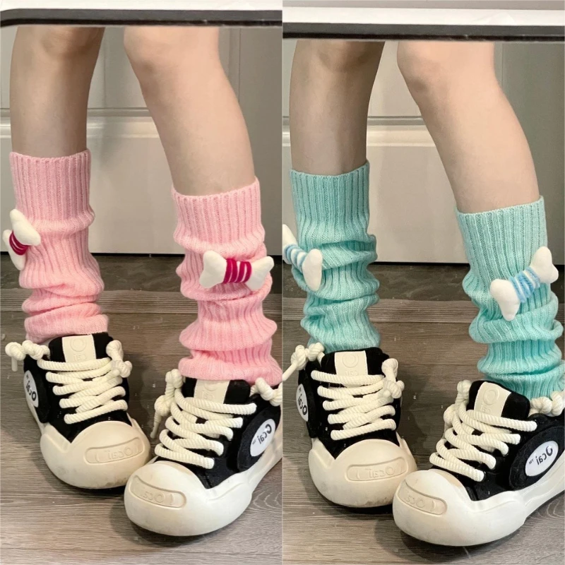 

Japanese Style JK Lolita Y2K Subculture Foot Covers Women Knitting Leg Warmers Dopamine Kawaii Cute Bone All-match Calf Socks