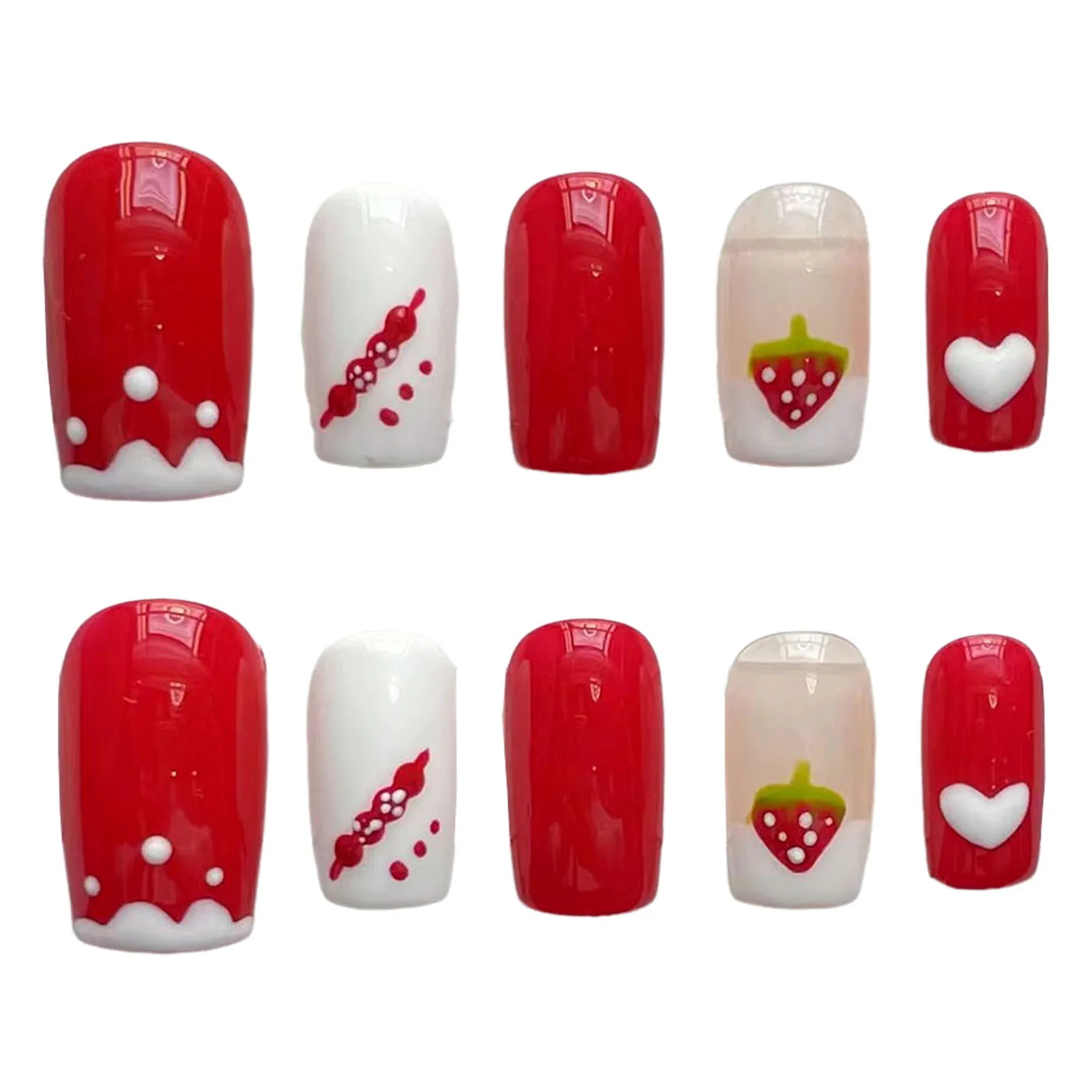 New Year Sweet Red Press on Nails Natural Unbreakable Nail Simple Wear for Women and Girl Nail Salon