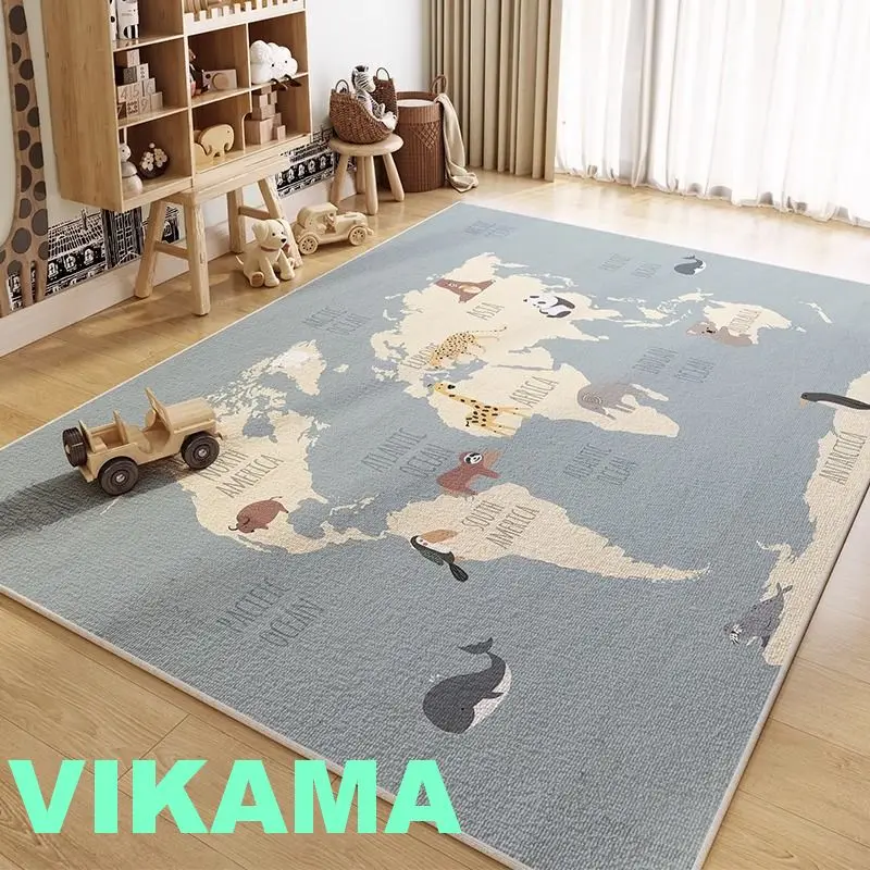 VIKAMA Crystal Velvet Cartoon Wind Baby Room Living Room Bedroom Baby Crawling Play Carpet Non-slip Cushioning Easy to Clean Rug