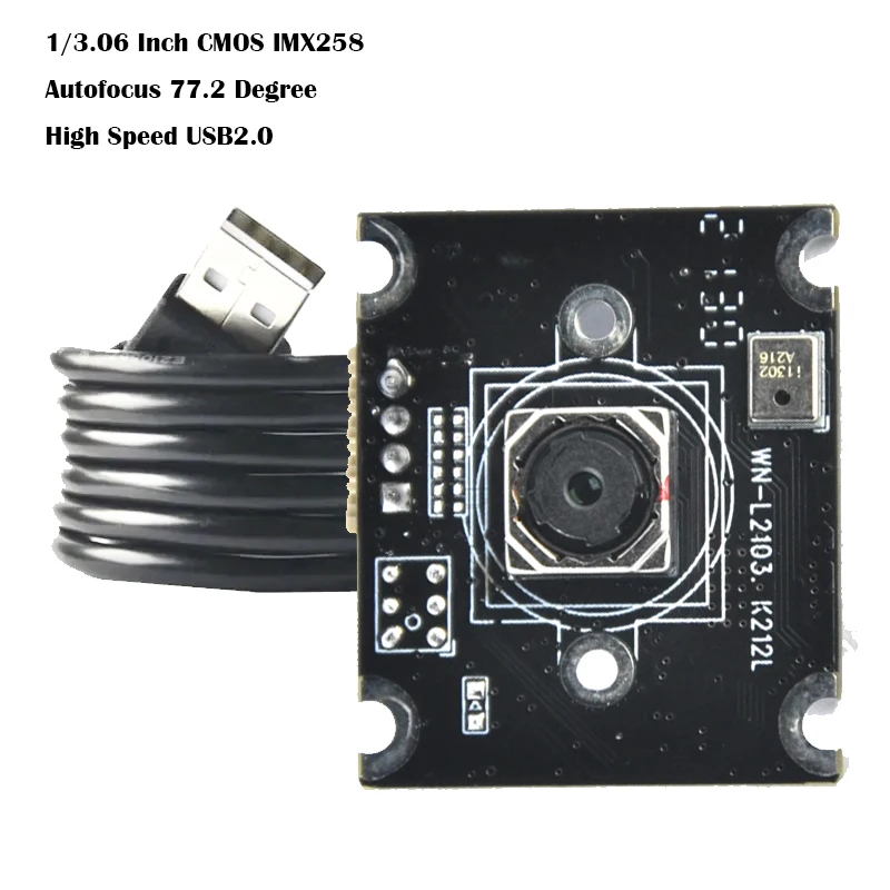 3840 x 3104 4K 8MP/12MP IMX258 USB Camera Module AF 77.2 Degrees MJPEG, YUY2 UVC-compliant, Plug and Play For Face Recognition