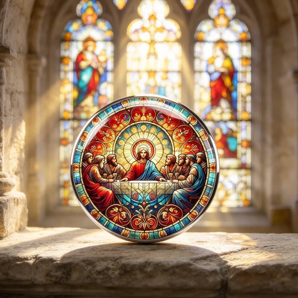 6-20 Pcs 2DFLAT The Last Supper Stained‑Glass Style Lapel Pin, Stainless Steel Religious Brooch Badge, Accessory Christian Gift