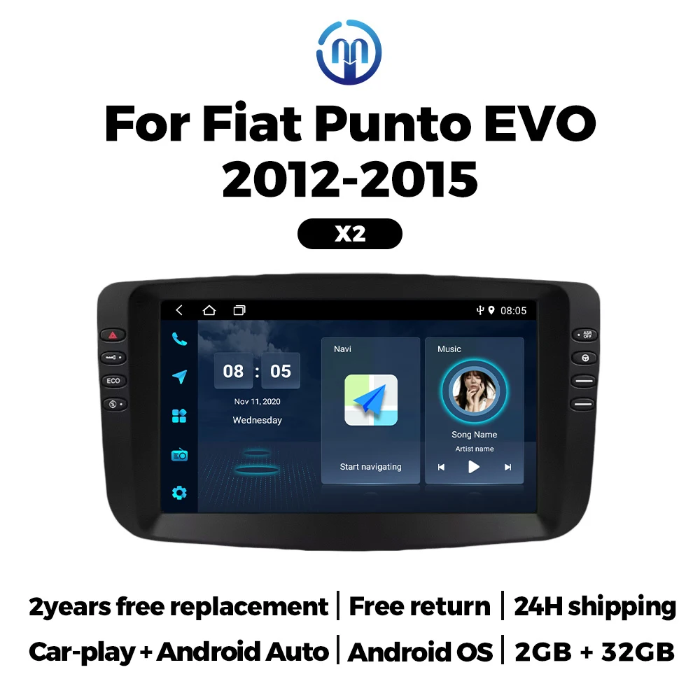 Navifly 9Inch Wireless Carplay Android Auto Car GPS Navigation For Fiat Punto EVO 2012-2015 Touch Screen FM Radio IPS Headunit