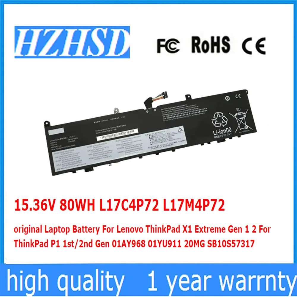 L17M4P72 15.36V 80Wh 5.235Ah Genuino L18M4P71 Batteria 5B10W13953 L17C4P72 L17L4P72 Per Lenovo X1 Extreme Gen 2 01YU911