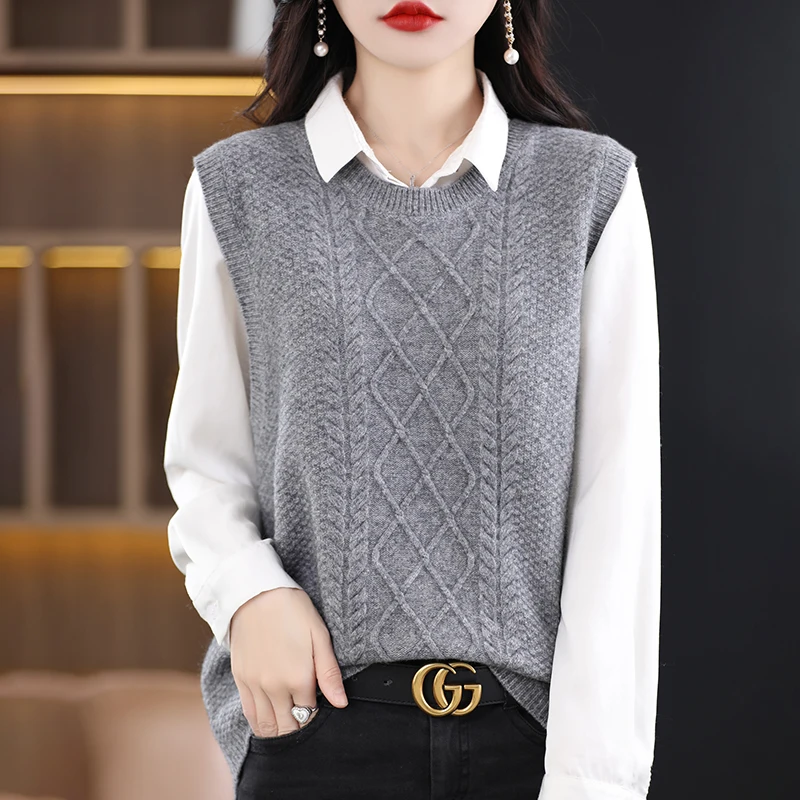 Women Knitting Vest Classic Simple And Versatile Round Neck Solid Color High-Quality Soft Vest Casual Sleeveless Knitted Sweater